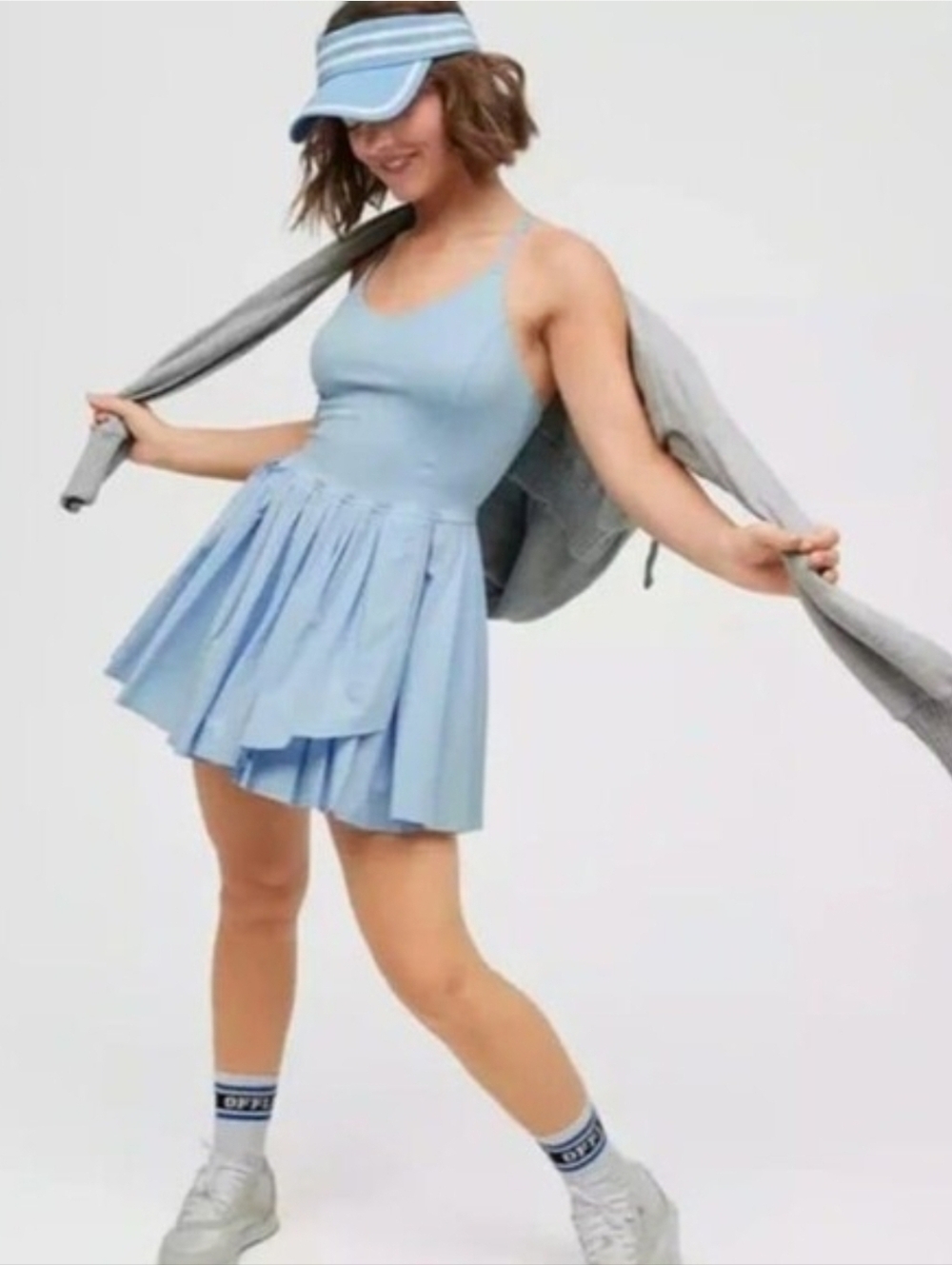 Aerie Offline Light Blue Pleated Tennis Women's Athletic Dress With Shorts Asym